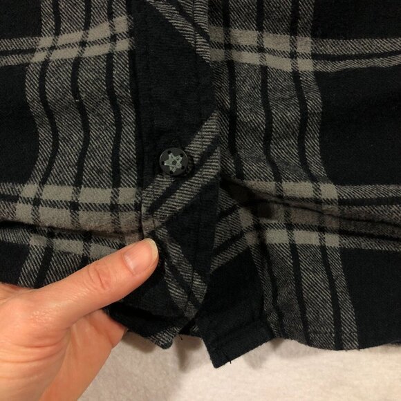 Lurking Class Top Womens Medium Flannel Button Front Shirt Hood Graphic Skull - Picture 7 of 16